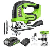 Greenworks Scie sauteuse sans fil 24 V et défonceuse sans fil, hauteur de levage de 26 mm, brushless, avec batterie 2 Ah et chargeur