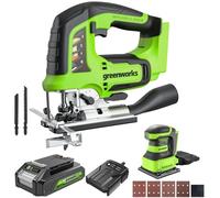 Greenworks Scie sauteuse sans fil 24 V et meuleuse à poing sans fil, hauteur de levage 26 mm, brushless, avec batterie 2 Ah et chargeur