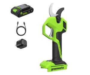 Greenworks Sécateur Électrique 24V avec Batterie 2,0Ah & Chargeur USB-C 30W, Moteur Brushless, Lames Acier, Ouverture 22/32 mm, Écran LED, Sécateur Batterie LP1202A1