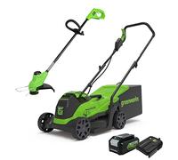 Greenworks Tondeuse à Gazon électrique 24V 33cm 30L Bac, Coupe-bordures 25cm tête d'alimentation Automatique avec 1 Batterie 4Ah et Chargeur GD24LM33LT25K4