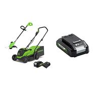 Greenworks Tondeuse à Gazon électrique 24V 33cm 30L Bac, Coupe-Bordures 25cm tête d'alimentation Automatique & Batterie G24B2 (Batterie puissante Rechargeable Li-ION 24 V 2,0 Ah)