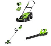 Greenworks Tondeuse à Gazon sans fil40V 35cm, Tondeuse, kit Combo souffleur Comprenant Une Batterie 2Ah et Un Chargeur
