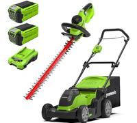 Greenworks Tools Tondeuse à batterie G40LM41K2X (Li-Ion 40 V 41 cm, 600m², 2en1 paillage tonte) & Taille-haie À Batterie G40HT (Li-Ion 40 V 61 cm, 27 mm Espacement Des Dents 3000 Coupes)