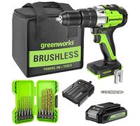 GreenWorks Visseuse sans fil sans fil 60 Nm (22 pièces Jeu de forets, 24 V, fonction percussion, 2 vitesses, lumière LED, sac, batterie 2,0 Ah et chargeur) GD24DD60K2.2