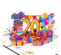 GREETING ART Carte d'anniversaire pop-up 3D pour 20e anniversaire - Carte de vœux pop-up 3D - Pour filles et garçons 20x15cm