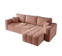 GREKPOL Canapé d'angle Convertible 145x248 à Gauche ou à Droite - Canapé 3 Places Convertible Rose avec Espace de Rangement