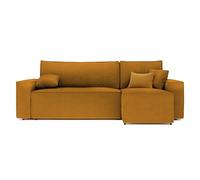 GREKPOL Canapé d'angle Convertible 244x145 Velours Côtelé à Gauche ou à Droite - Canapé avec Espace de Rangement - Sofa Jaune Moutarde