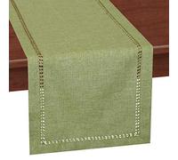 Grelucgo Chemin de Table de Salle à Manger de Couleur Unie fabriqué à la Main avec Double Ourlet (Vert Sauge, 35,6 x 182,9 cm)