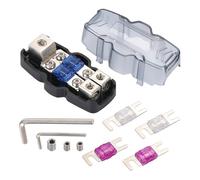 Greluma 1 Pièce Bloc de distribution à fusibles Mini-ANL 2 voies, 1 entrée calibre 0/2/4 et 2 sorties calibre 4/8, bloc de distribution à fusibles 12 V avec fusibles 60 A, 80 A et 100 A