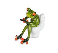 Grenouille avec téléphone portable sur toilettes, vert, synthétique, env. 13 cm, dROITE