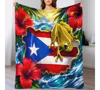 Grenouille Porto Rico Design Plaid, Microfibre Polaire pour Canapé et Lit | 80×90inch Microfibre polaire douce, lavable en machine, respirant, tropical idée cadeau, idéal pour offrir