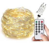 gresonic 200er LED 25m micro chaîne d'alimentation électrique de fil d'argent pour intérieur extérieur chaud blanc 8 modes d'éclairage lumières de corde (Fil cuivre télécommande, secteur, 200LED)