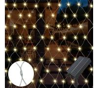 gresonic Filet Lumineux Solaire extérieur, 96LED 1.5 * 1.5m chaud blanc solaire alimenté 8 modes Fairy Mesh string chaud blanc imperméable extérieur et intérieur pour Bush, jardin, clôture, balcon