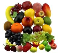 Gresorth 30 Fruits Décoratif Realistic Artificiel Fruit Faux Citron Banane Pomme Grain de Raisin Pêche Poire