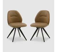 Greta Lot de 2 chaises de salle à manger modernes rembourrées en similicuir Marron