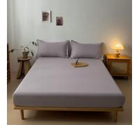 Grewod Drap Housse 120 x 200 cm - Bonnet de 10 cm - Argent Gris - Drap Infroissable en Coton - Drap Couleur Unie