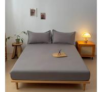 Grewod Drap Housse 120 x 200 cm - Bonnet de 10 cm - Gris - Drap Housse Extensible en Coton - Drap Couleur Unie