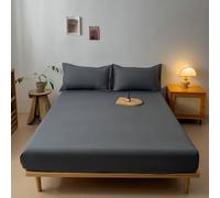 Grewod Drap Housse 120 x 200 cm - Bonnet de 10 cm - Gris Foncé - Drap Lit en Coton - Drap Couleur Unie
