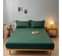 Grewod Drap Housse 120 x 200 cm - Bonnet de 10 cm - Vert - Draps Housses en Coton - Drap de Lit Couleur Unie