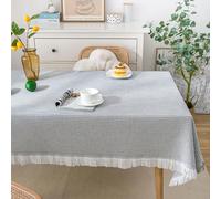 Grewod Nappe Anti Taches Rectangulaire, 180 x 230 cm, Gris Blanc, Style 5, Nappe de Table en Polyester Couleur Unie avec Glands