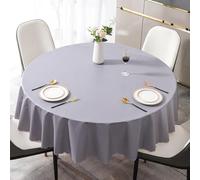 Grewod Nappe de Cuisine, 200 cm, Gris-Bords de Vague, Ronde, Nappe de Table PVC Couleur Unie Imperméable