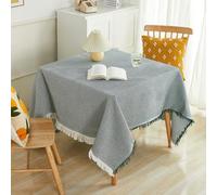 Grewod Nappe de Fête, 180 x 230 cm, Vert Blanc, Style 7, Rectangulaire, Nappe de Table en Polyester Coton Couleur Unie avec Glands