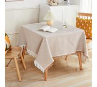 Grewod Nappe Fête 180 x 230 cm, Kaki, Style 6, Rectangulaire, Nappe de Table Polyester Coton Couleur Unie avec Glands