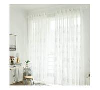 Grewod Voilages Blanc Brodé à Oeillets, 96x138 CM, Lot de 2, en Coton Lin, Rideaux Voile Transparent pour Salon