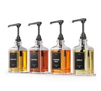 GREYMOUNT ® Lot de 4 distributeurs de sirop - 500 ml - En verre - Avec pompes doseuses - Noir - Pour café, cocktails et plus encore - Avec 48 étiquettes et entonnoir