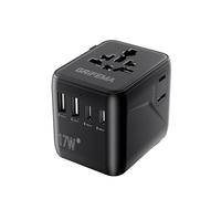 GRIFEMA Adaptateur de Voyage Universel 6 en 1 avec Prises AC | 2 USB C, 2 USB A et 2 prises AC pour UK, USA, Europe, Australie, Italie et Japon