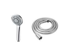 GRIFEMA COMPLENTO-G804 Douchette à Main 5 jets pour Salle de Bain, Moyen Pommeau de Douche & YEAUPE Flexible de Douche Universel - Tuyau de douche de 1,5 m (59 pouces) en acier inoxydable