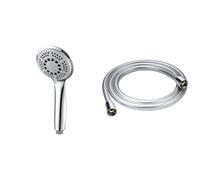 GRIFEMA COMPLENTO-G804 Douchette à Main 5 jets pour Salle de Bain, Moyen Pommeau & YEAUPE Flexible de douche 160 cm avec protection anti-torsion, tuyau de, raccord standard 1/2", et résistant