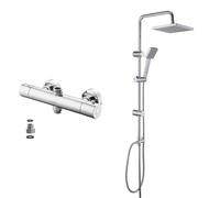 GRIFEMA G17005, Robinet Thermostatique Universal, Double Sorties, Mitigeur Colonne de Douche Chromé & JOHO Colonne de Douche Chromé Ensemble de douche en acier inoxydable avec pommeau de douche en ABS