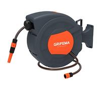 GRIFEMA G301-15, Enrouleur Tuyau Arrosage Mural 15m+1.5m, Rotation à 180 °, Complet avec Pistolet, Raccords, Tuyau et Support Mural