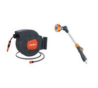 GRIFEMA G301-35, Enrouleur Tuyau Arrosage Mural 35m+2m, Rotation à 180 °, Complet avec Pistolet & GE1305, Pistolet arrosage 8 modèles réglables, Pistolet de pulvérisation allongé
