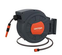 GRIFEMA G301-35, Enrouleur Tuyau Arrosage Mural 35m+2m, Rotation à 180 °, Complet avec Pistolet, Raccords, Tuyau et Support Mural