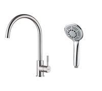 GRIFEMA G4008, Robinet de Cuisine ColdStart, Mitigeur Chaud et Froid à Poignée Unique & COMPLENTO-G804 Douchette à Main 5 jets pour Salle de Bain, Moyen Pommeau de Douche (G1/2 pouces, 100mm)