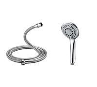 GRIFEMA G851 Flexible Douchette, Acier, Tuyau de Douche, 1.5m, Chromé, Argent & Pommeau de Douche Economie Deau - Douchette avec 5 Modes, Douchette Douche Salle de Bain Universelle Interface 1/2 Pouce