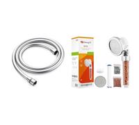 GRIFEMA G852-20 Flexible Anti-Torsion, Tuyau de Douche 2.0 M, Caoutchouc, Blanc & Ibergrif M22025,Pommeau de Douche 3 Modes, Système de Filtration à Trois Étages