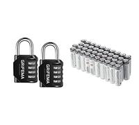 GRIFEMA GA1001, 2 Pièces Cadenas Code 4 Chiffres - Cadenas de Sécurité Résistant Aux Intempéries & Amazon Basics Lot de 40 piles alcalines AA industrielles