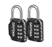 GRIFEMA GA1001, 2 Pièces Cadenas Code 4 Chiffres - Cadenas de Sécurité Résistant Aux Intempéries, Cadenas à Combinaison pour Casier, Valise, Garage, Portail, École, Alliage de Zinc, Noir)