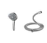 GRIFEMA Pommeau de Douche Economie Deau - Douchette avec 5 Modes (Dia: 120mm) & G851-20 Flexible Anti-Torsion Baignoire, Tuyau de Douche 2.0 M, Acier, Argent, Exclusivité Amazon