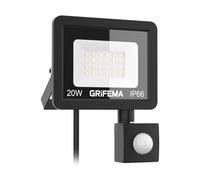 GRIFEMA Projecteur LED extérieur 20 W 2200 lm avec détecteur | 6500 K blanc froid, IP66 étanche, pour jardin, garage, patio et entrée, sans prise