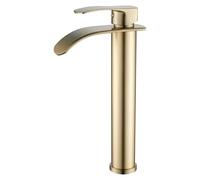 Grifo de cuisine moderne à cascade, bec haut en or brossé, corps en laiton avec raccords de 3/8", mitigeur monocommande pour lavabo