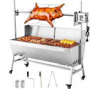 Gril à broche rotatif - Gril pour cochons de lait et agneaux Charbon de bois - Moteur 38 W - Capacité de charge 60 kg - Longueur du gril 121,8 cm - Réglage en hauteur 4 positions - Avec roues & tôle d
