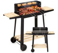 Gril à charbon - SPRINGOS - BQ0030 - rôtissoire avec broche - grille 5 niveaux - roulettes & tablettes