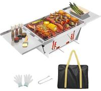 Gril à charbon Unyqoos® pliable en bois – compact et portable, en acier inoxydable renforcé, dimensions : 65×25×14 cm déplié / 35,7×25×2 cm plié, poids : 3 kg, avec sac de transport, idéal pour le cam
