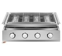 Gril à gaz avec plaque de cuisson - 4 brûleurs - Grill de table - Brûleurs en céramique infrarouge - Grille réglable en hauteur de 0 à 7 cm - Fonctionne au GPL - Acier inoxydable - Argenté