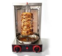Gril à gaz vertical - Gril pour shawarma - 3000 W - 2 brûleurs infrarouges - Broche rotative - Acier inoxydable - Prise européenne