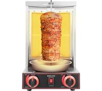 Gril à kebab électrique à gaz, 2 brûleurs, four vertical, argenté